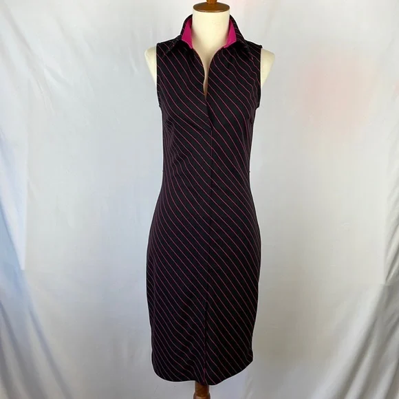 Express Black and Magenta Diagonal Striped Sleeveless Dress - Size 1/2 Juniors - Picture 1 of 12